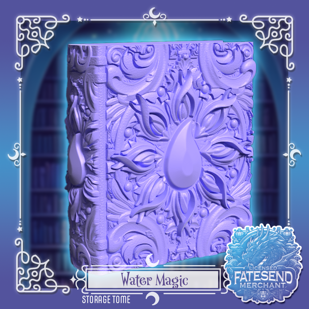 [MTO] Water Magic Fantasy Tome - Dice & Card Storage Box